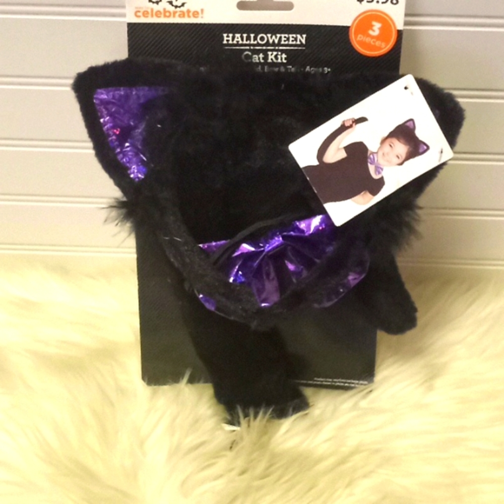 Halloween Cat Kit- 3 Pc Accessories. Black & Purple
